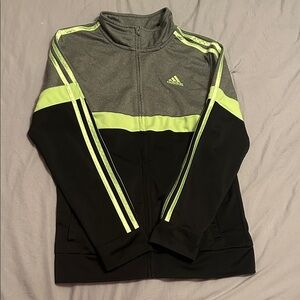 Adidas Kids Jacket - Black Gray and Neon Green Sz L